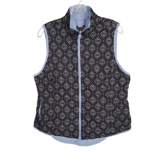 Bit & Bridle Jackets & Blazers - Bit & Bridle Womens Size M Vest Quilted Reversible Shaped Fit Pockets Blue Black